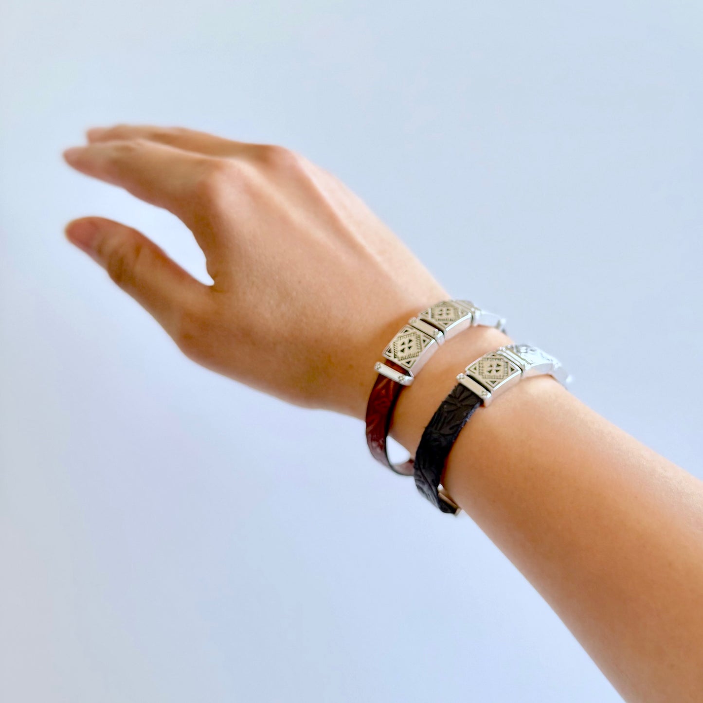 Sqaure Concho Leather Bracelet
