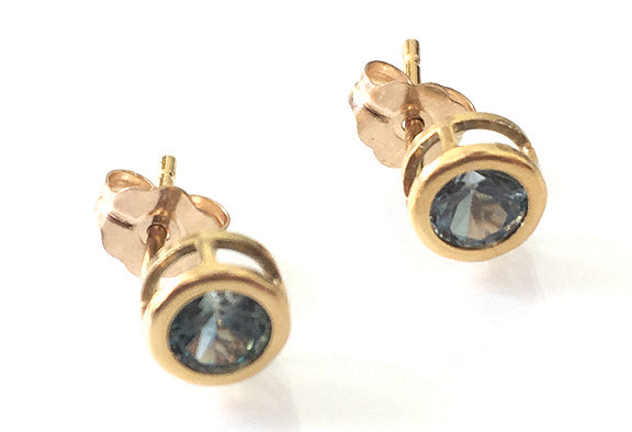 Geo Rivet Earrings with Montana Sapphires - 3.5 - Sterling Silver & 14k  Yellow Gold