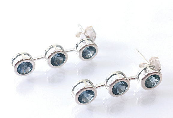 Montana Sapphire Earrings, Three-Stone Sterling, Trio Stone Sterling