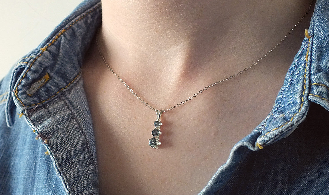 Montana Sapphire Necklace, Three Stone Drop Pendant