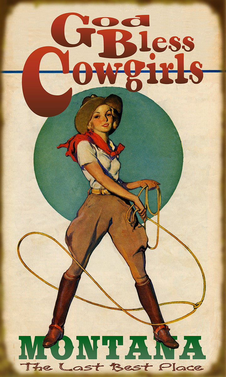 God Bless Cowgirls Vintage Sign