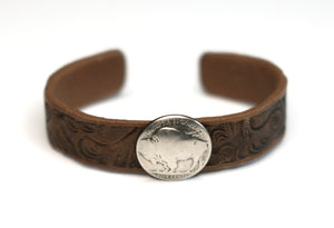 Tooled Cuff Bracelet with Silver Nickel Concho