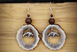 Montana Elk Antler Earrings w/ Silver Bear Charm