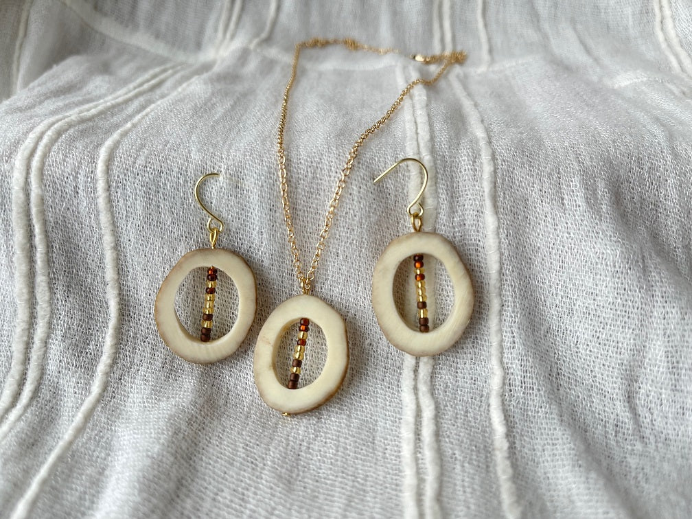 Antler with Glass Beads Earrings & Necklace