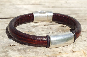 Dark Brown Leather Bracelet, Sterling Clasp