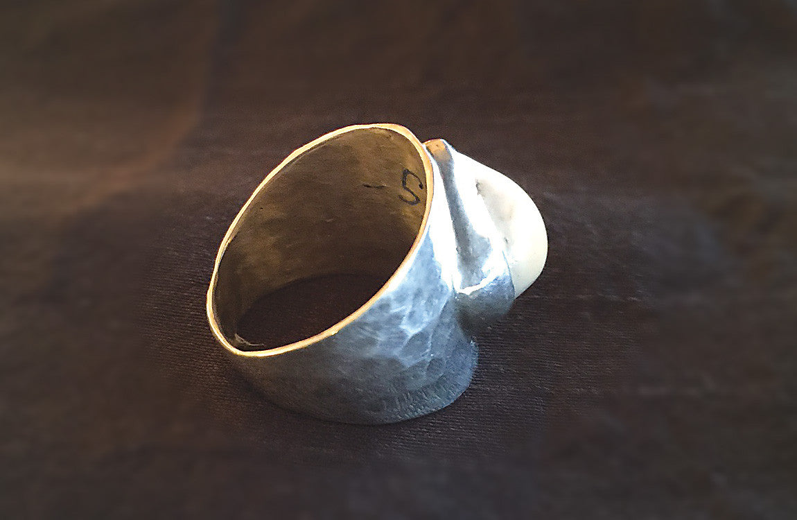 Elk Ivory Ring, Hammered Sterling