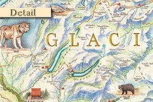 Glacier National Park Hand Drawn Map Detail 1