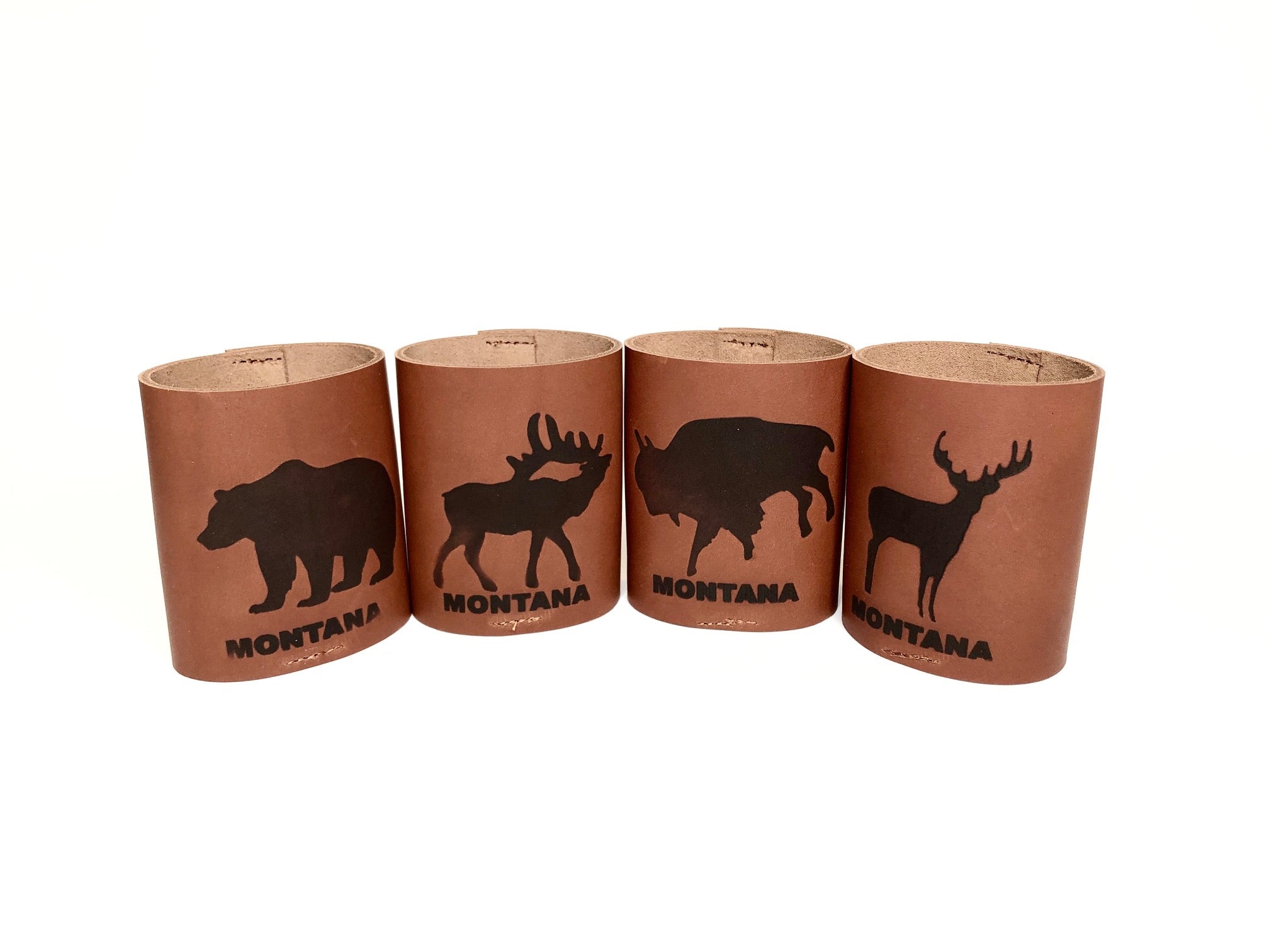 Leather Wildlife Beverage Grip Set