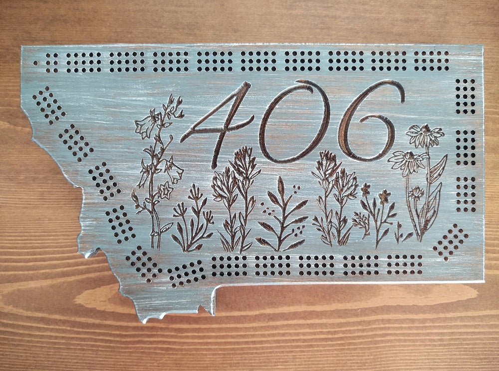 Montana 406 Wildflowers Cribbage Board