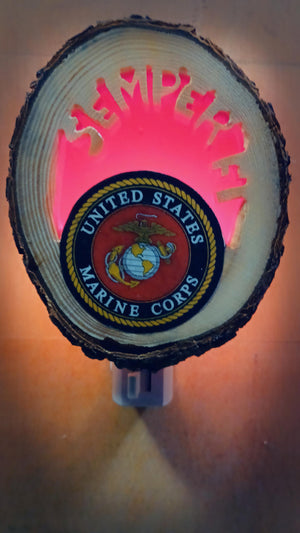 US Marines Night Light, Carved Wood