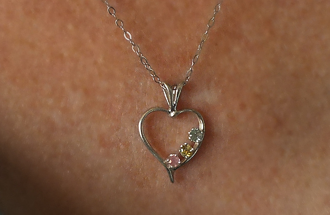 Montana Sapphire Necklace, 3-stone Multi-Color Sterling Heart