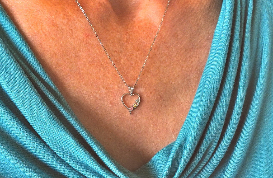 Montana Sapphire Necklace, 3-stone Multi-Color Sterling Heart