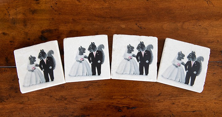 Montana Squirrels Bride & Groom Coasters