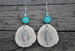 Turquoise Feather Elk Antler Earrings
