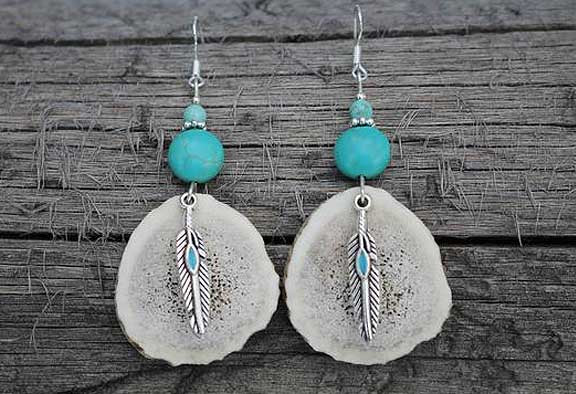 Billy buy Long Feather w/Turquoise Sterling Silver Dangle Earrings For Women