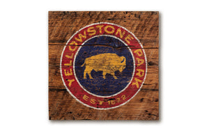 Yellowstone Bison Blue Background Vintage Sign