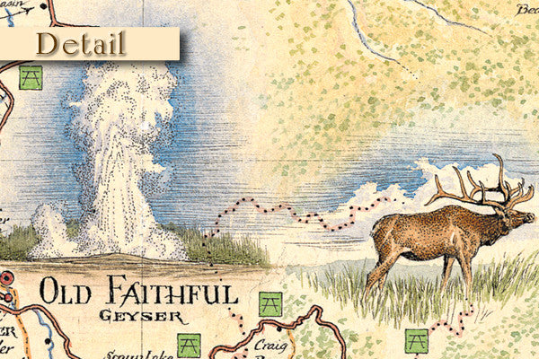 Yellowstone National Park Hand-Drawn Map Detail