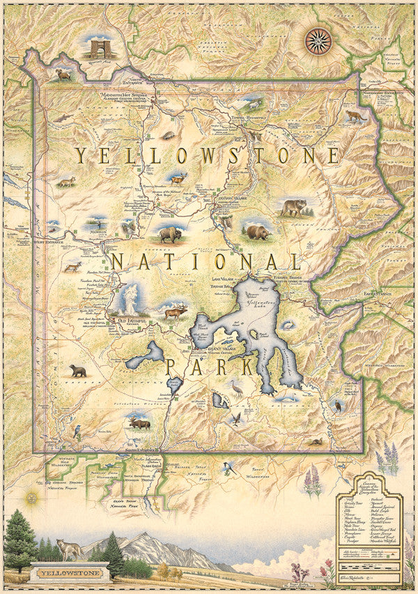 Hand-Drawn Map of Yellowstone National Park