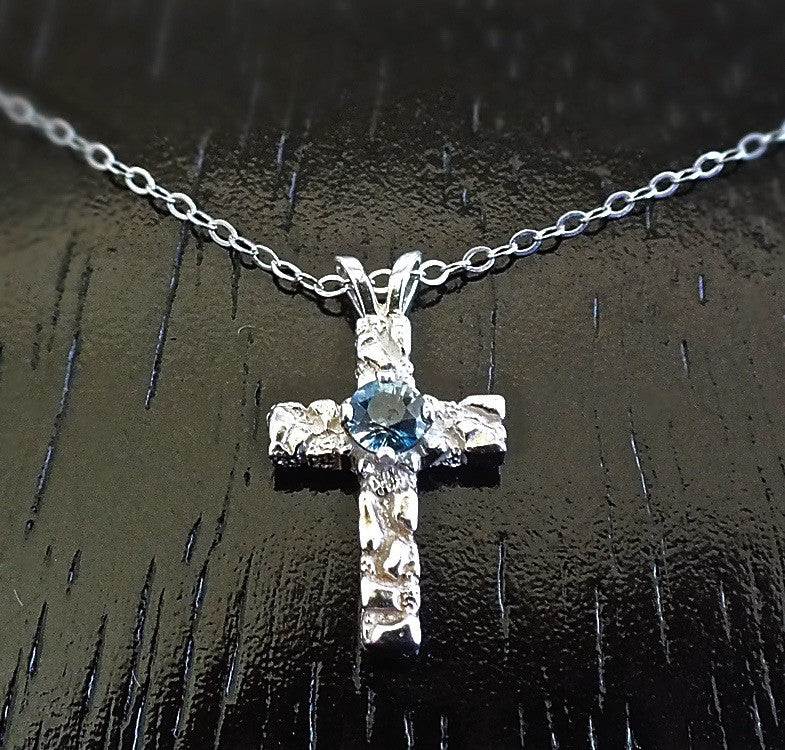 Sterling Cross Pendant, Montana Sapphire