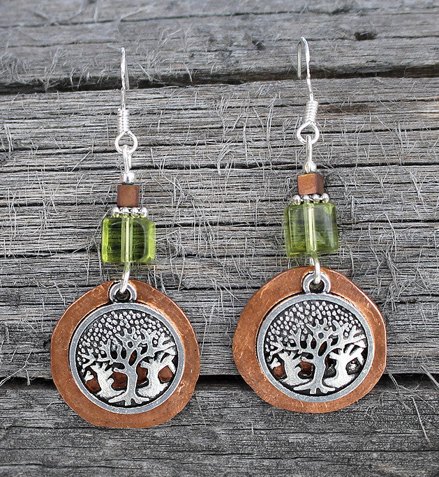 Hammered Copper Forest Earrings