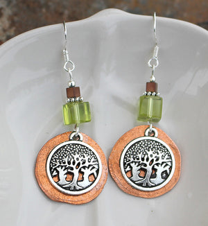 Hammered Copper Forest Earrings