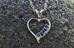 Yogo Sapphire 3-Stone Open Heart Necklace
