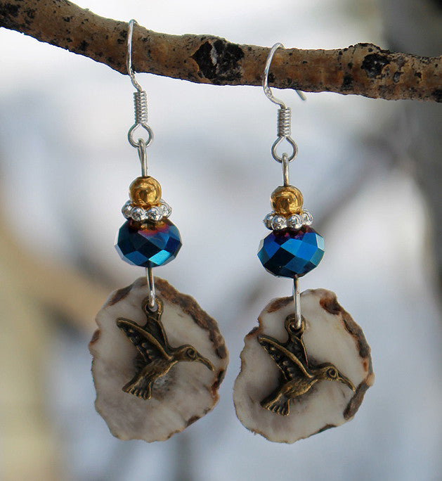 Hummingbird Deer Antler Earrings