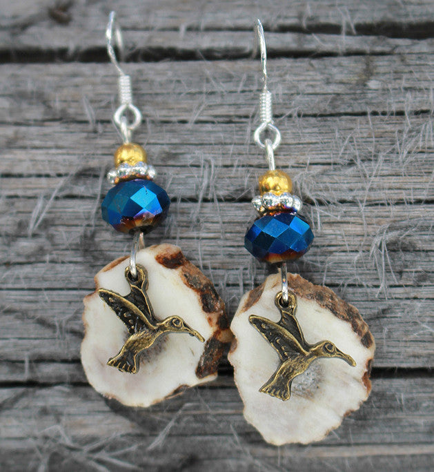 Hummingbird Deer Antler Earrings