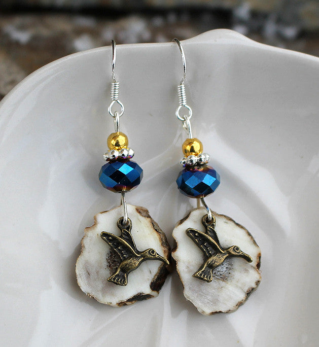 Hummingbird Deer Antler Earrings