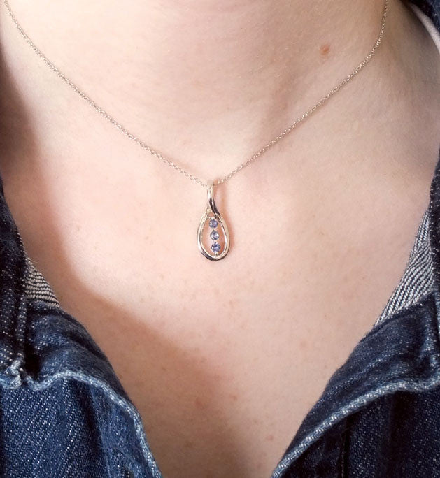 Yogo Sapphire Pendant, Small 3-Stone Teardrop