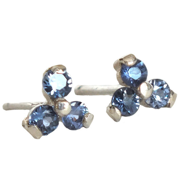 Yogo Sapphire Earrings, Blue Green Sterling Tri-Set
