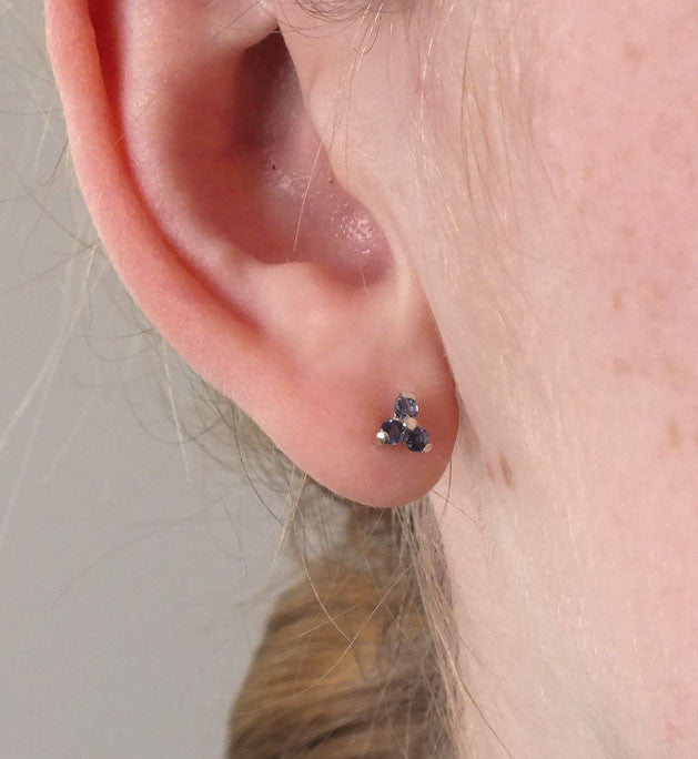 Yogo Sapphire Earrings, Sterling Tri-Set