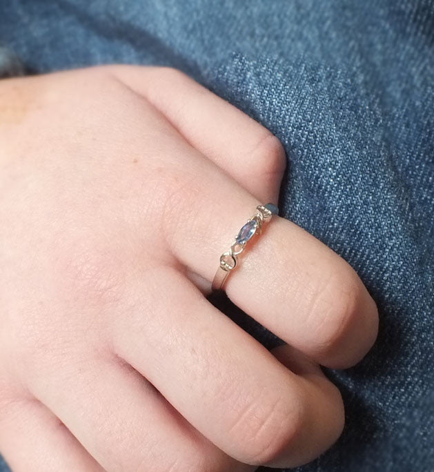 Yogo Sapphire Ring, Marquis Sterling Twist