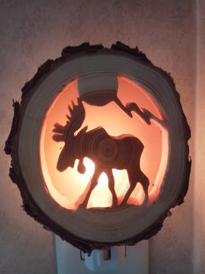 Carved Wooden Moose Night Light