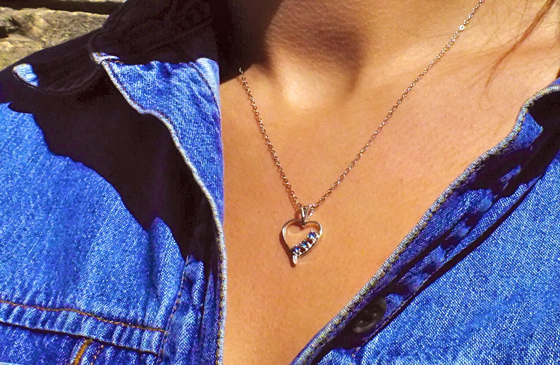 Blue Sapphire 3-Stone Heart Necklace
