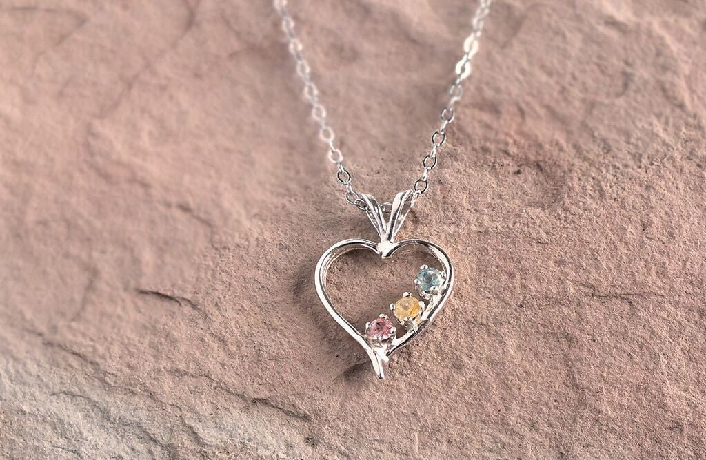 Montana Sapphire Necklace, 3-stone Multi-Color Sterling Heart