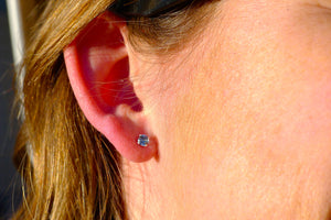 Yogo Sapphire Stud Earrings, 4-prong Tiffany