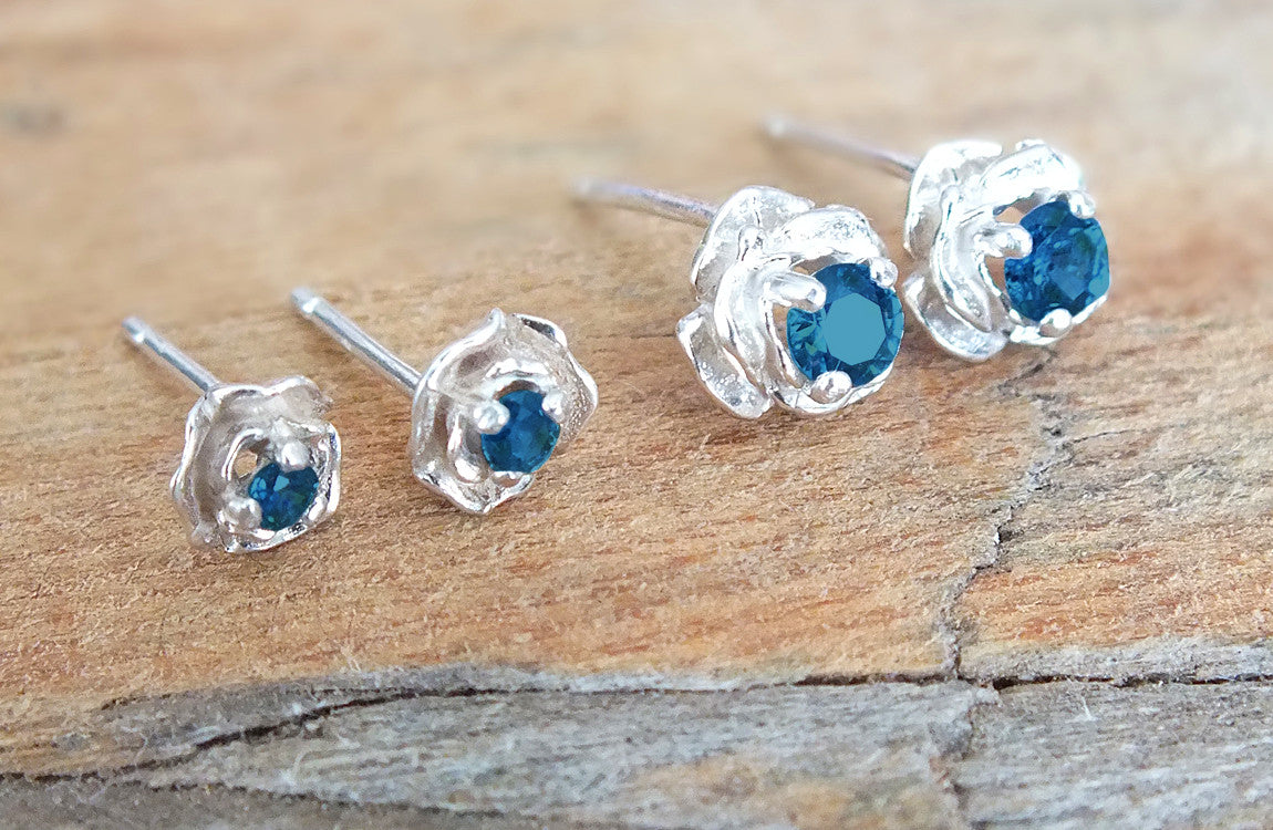 Sterling Silver Stud Earrings, Montana Sapphire