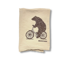 Biking Bear Montana Dish Towel