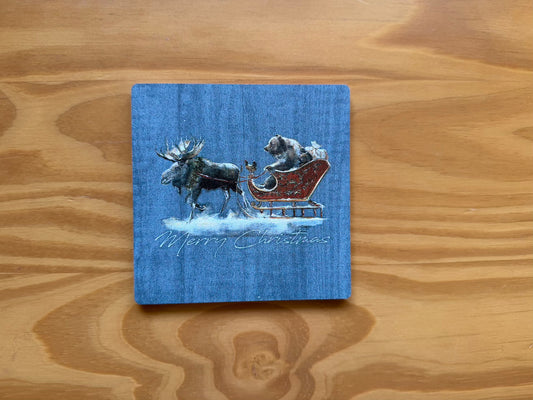 Santa Grizzly Sleight with Moose Coaster