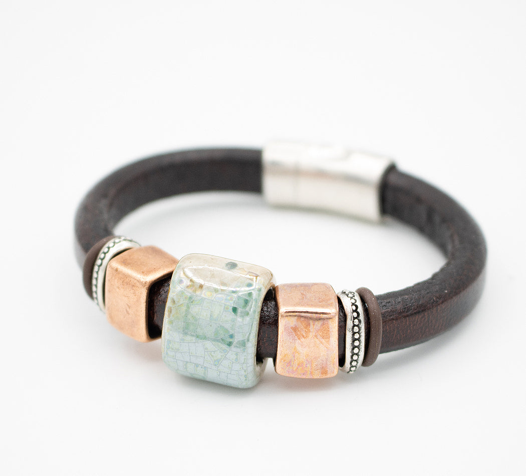 Copper Rose Leather Bracelet