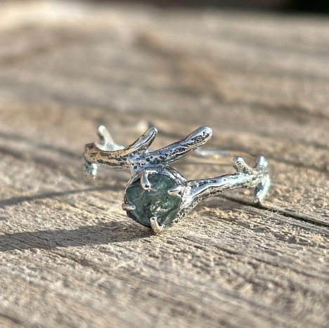 Uncut Montana Sapphire Branch Ring