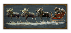 Santa Grizzly Sleigh with Moose Wall Art