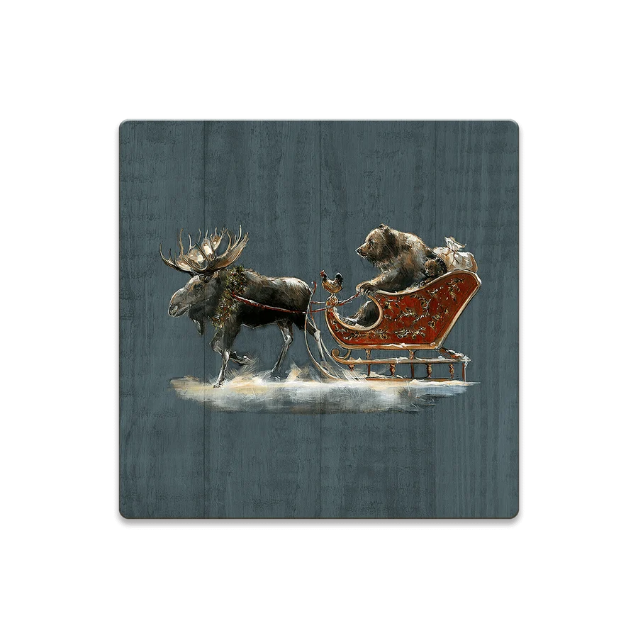 Santa Grizzly Sleight with Moose Coaster