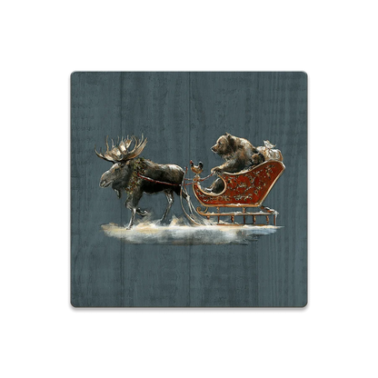 Santa Grizzly Sleight with Moose Coaster