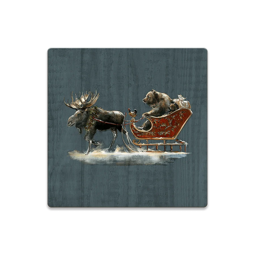 Santa Grizzly Sleight with Moose Coaster