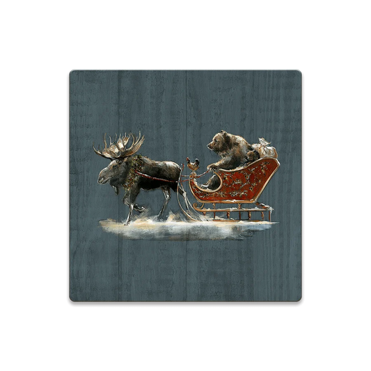 Santa Grizzly Sleight with Moose Coaster