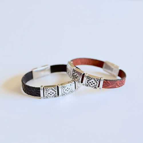 Sqaure Concho Leather Bracelet