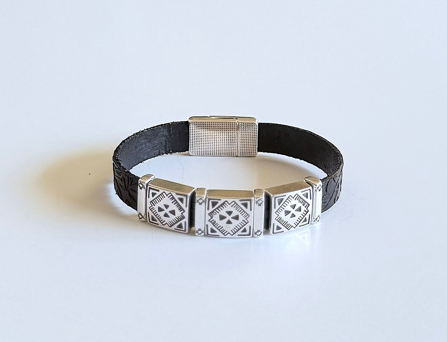 Sqaure Concho Leather Bracelet