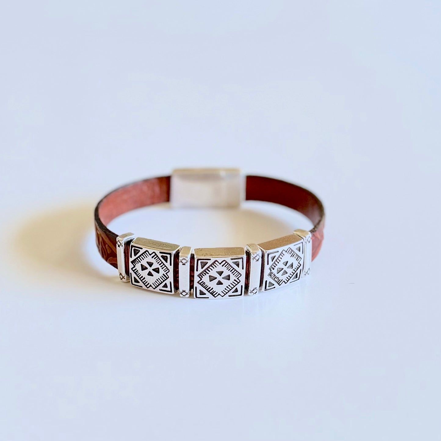 Sqaure Concho Leather Bracelet